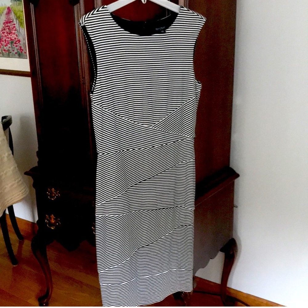 White House Black Market Black and White Striped Sheath Dress